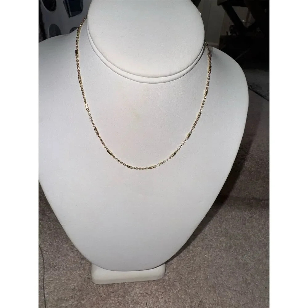 Dainty Gold-Tone Tube and Chain link Necklace 16” - Picture 6 of 14